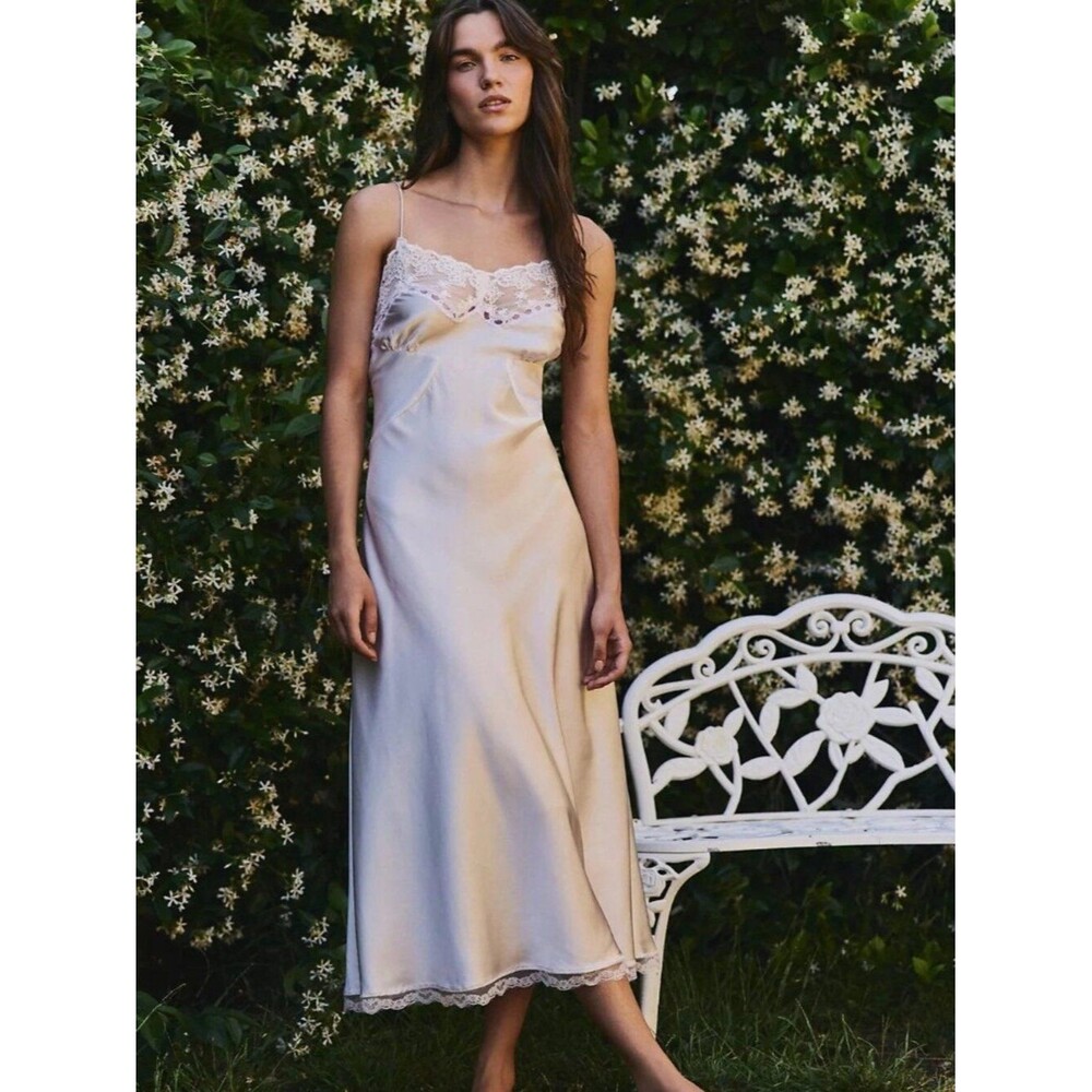 Free People Intimately Lunch Date Midi Slip Dress Lace Satin SleevelessXS 290229